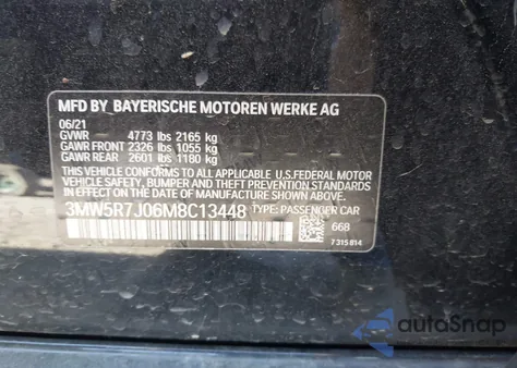 2021 BMW 330I xDrive from USA, damaged, VIN 3MW5R7J06M8C13448